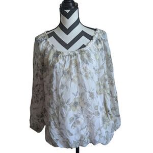 Rosemarine Made In Italy 100% Silk Floral Balloon Hem Blouse Top L